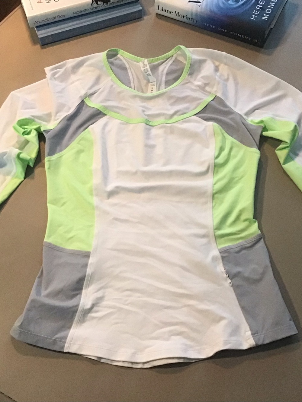lululemon athletica White, Light Green & Gray Long Sleeve Athletic Tee